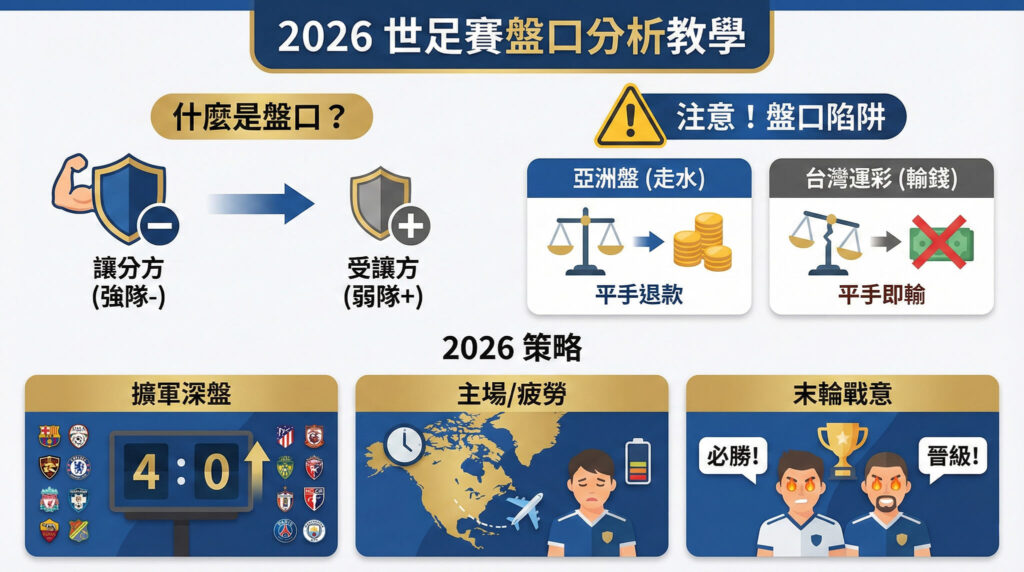 2026 世足賽盤口分析教學：看懂運彩「讓分」與「受讓」的獲利密碼